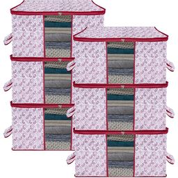 Kuber Industries Pink & Red 6 Pieces Printed Multi-Utility Organisers-1