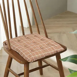 Kuber Industries Brown & Maroon 4 Pieces Checked Cotton Chair Pads-93