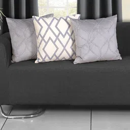 Ode & Cleo Grey & White 3 Pieces Geometric Square Cotton Square Cushion Covers-picture-15