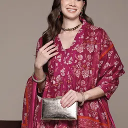 Readiprint Fashions Floral Printed Pleated Beads & Stones Pure Cotton Kurta Set-44
