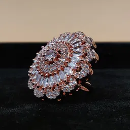 JYONA Gorgeous Rose Gold Plated American Diamond-Studded Gorgeous Adjustable Finger Ring-54