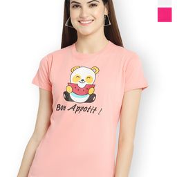Fabflee Women Multicoloured 3 Printed V-Neck Applique T-shirt-picture-19