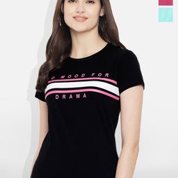 Fabflee Women Multicoloured 4 Printed V-Neck Applique T-shirt-image-89