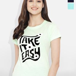 Fabflee Women Multicoloured 4 Printed V-Neck Applique T-shirt-image-91