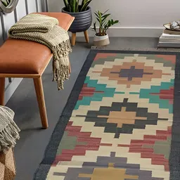 Budhrajrugs Grey & Off White Geometric Woven Rectangular Dhurrie-24