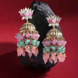 Zaveri Pearls Gold-Plated Meenakari Contemporary Jhumkas Earrings-32