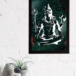 eCraftIndia White & Green Lord Shiva Satin Matt Texture UV Art Painting-image-83