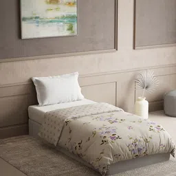 DDecor Beige & Purple Floral Pure Cotton 300 GSM Heavy Winter Single Bed Quilt-image-55