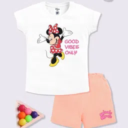 YK Disney Girls Minnie Printed Pure Cotton T-shirt with Shorts-image-60