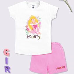 YK Disney Girls Aurora Printed Pure Cotton T-shirt with Shorts-image-58