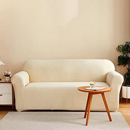 HOUSE OF QUIRK Cream Self-Design Jacquard Stretchable Elasticity 1-Seater Sofa Cover-image-86