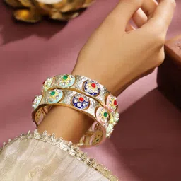 Rubans Set of 2 18K Gold-Plated Multicolor Enamel & Cubic Zirconia Studded Bangles image 4