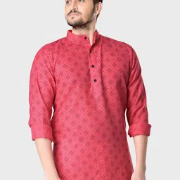SHIWAM ETHNIX Men Pink Geometric Printed Regular Straight Cotton Kurta image 5