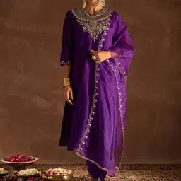Indo Era Purple Ethnic Motifs Zari Embroidered Kurta with Trousers & With Dupatta-picture-53