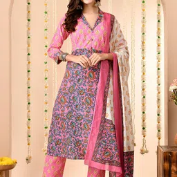 Anouk Women Floral Printed Regular Pure Cotton Kurta with Trousers & With Dupatta-picture-14