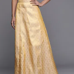 Libas Golden Ethnic Motifs Brocade Panelled Maxi Flared Skirt-37