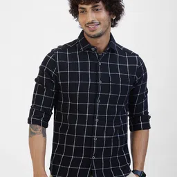 VASTRADO Classic Slim Fit Windowpane Checks Long Sleeves Spread Collar Opaque Casual Shirt-picture-10
