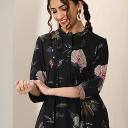 Libas Floral Printed Pleated Style A-Line Kurta With Trouser image 2