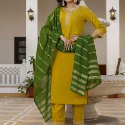 SANISA Women Ethnic Motifs Embroidered Regular Sequinned Kurta with Trousers & With Dupatta image 2