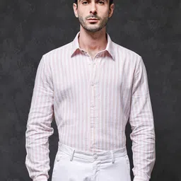 RARE RABBIT Classic Striped Spread Collar Cotton Formal Shirt-image-94