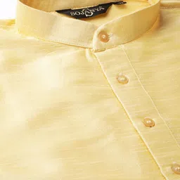 SOJANYA Men Golden & Peach-Coloured Solid Kurta with Churidar & Nehru Jacket image 2