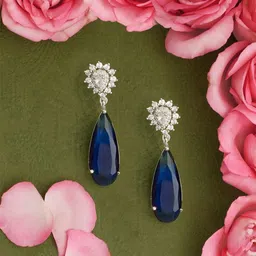 Zaveri Pearls Silver-Plated Cubic Zirconia Studded Drop Earrings-image-28