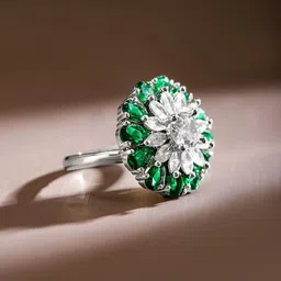 Rubans Rhodium-Plated Cubic Zirconia Studded Floral Adjustable Finger Ring image 3