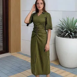 Stylecast X Hersheinbox Ruched Flared Sleeves Sheath Midi Dress image 3