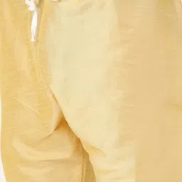 SOJANYA Men Golden & Peach-Coloured Solid Kurta with Churidar & Nehru Jacket image 5