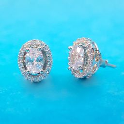 OOMPH Silver-Toned Oval Cubic Zirconia Delicate Ear Stud Earrings-55
