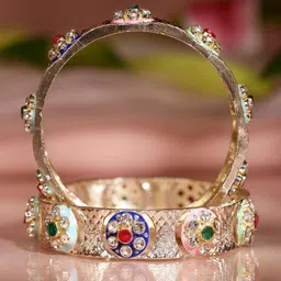 Rubans Set of 2 18K Gold-Plated Multicolor Enamel & Cubic Zirconia Studded Bangles image 3