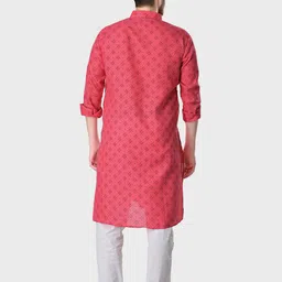 SHIWAM ETHNIX Men Pink Geometric Printed Regular Straight Cotton Kurta image 2