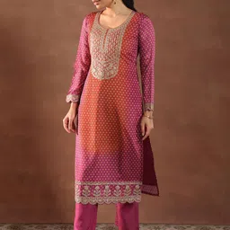 Libas Women Bandhani Printed Regular Sequinned Kurta with Trousers & With Dupatta image 2