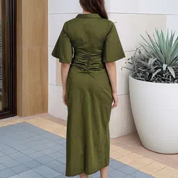 Stylecast X Hersheinbox Ruched Flared Sleeves Sheath Midi Dress image 2