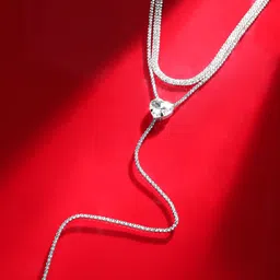 Rubans Voguish Rhodium Plated CZ & Crystal studded Stunning layered Y Shape Long Necklace-4