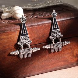 Rubans Silver-Plated & Black Enamel Handpainted Triangular Drop Earrings-picture-14