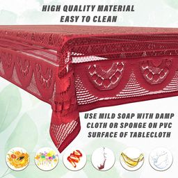 Kuber Industries Maroon-Coloured Self-Design Cotton 6-Seater Rectangular Table Cover image 2