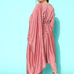 Sangria Floral Embroidered Regular Sequinned Kurta With Trousers & With Dupatta image 2