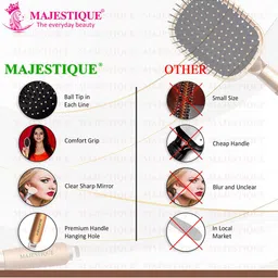 MAJESTIQUE Set Of 2 Finesse Single Side Make-Up Handheld Mirror With Flat Hair Brush. image 5