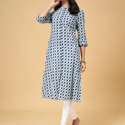 YU by Pantaloons Women Blue & Off White Geometric Printed Kurta-image-97