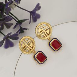 Carlton London Red Gold-Plated Stone Studded Contemporary Drop Earrings-image-23