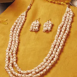 Zaveri Pearls Gold-Plated Multilayer Cluster Beaded Jewellery Set-54
