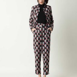 RAREISM Women Geometric Printed Slim Fit High-Rise Cotton Trousers-image-47