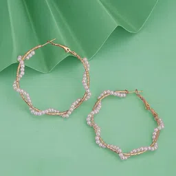 Carlton London Gold-Plated Pearls-Studded Circular Hoop Earrings-image-31