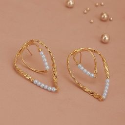 Carlton London Gold-Plated Pearls-Studded Teardrop Shaped Drop Earrings-image-49