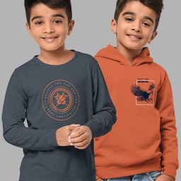 HELLCAT Boys Grey & Orange Pack Of 2 Printed Hooded Sweatshirt-image-93