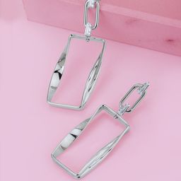 Carlton London Silver-Toned Rhodium Plated CZ Studded Handcrafted Geometric Drop Earrings-14