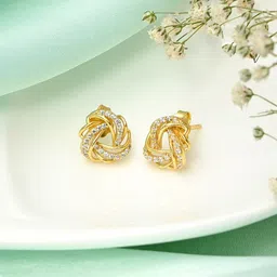 Zavya 925 Pure Silver Cubic Zirconia Gold-Plated Contemporary Studs Earrings-7