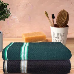 Athom Trendz Living Green & Coffee Brown 2 Pcs Popcorn Textured Pure Cotton Bath  Towels-3