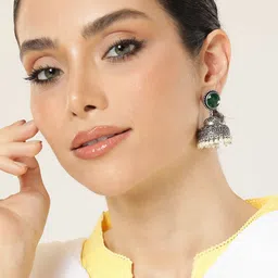 AITIHYA Silver-Plated  Ethnic Stones Dome Shaped Jhumkas Earrings-45